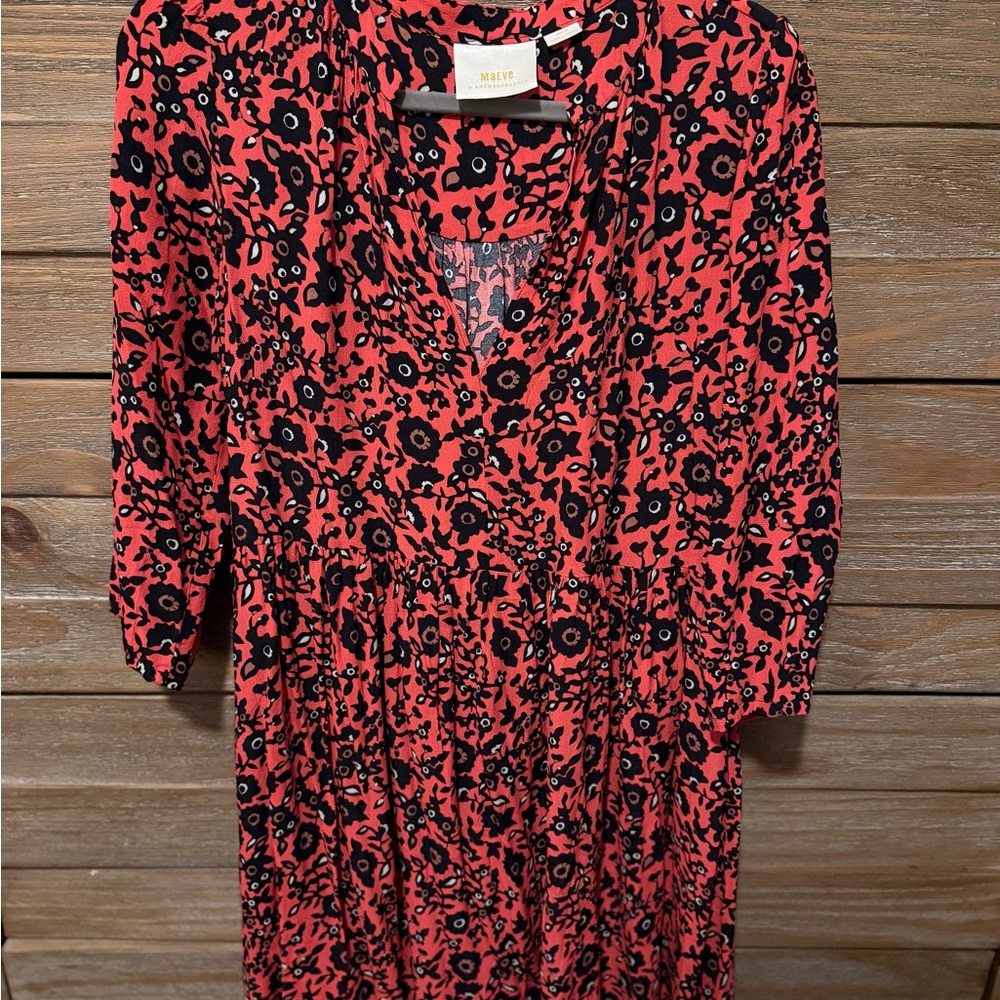 Anthropologie Women's Floral Red and Black Dress